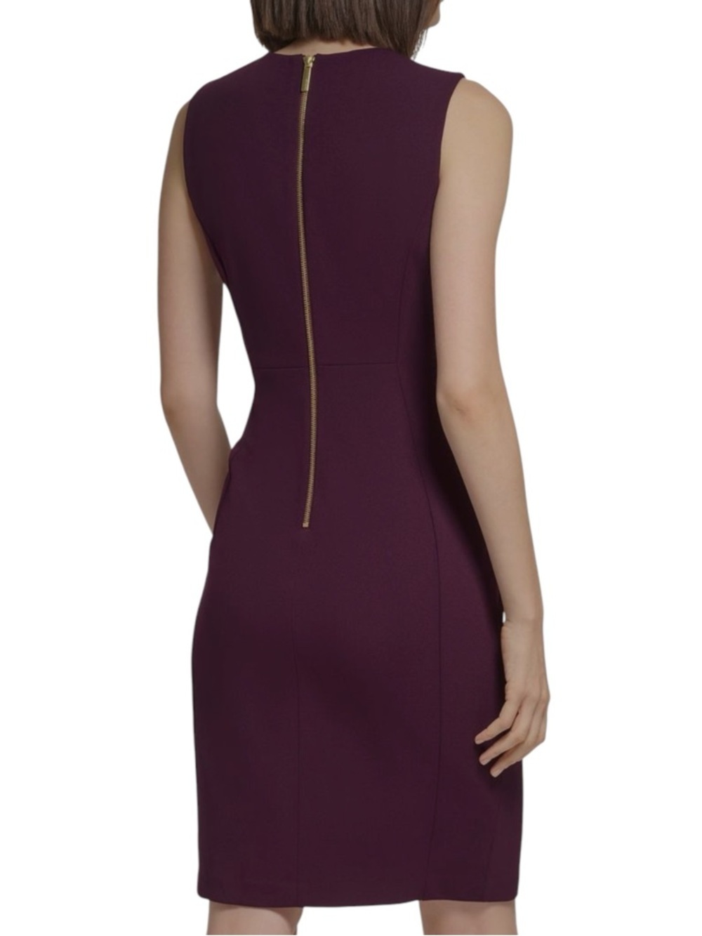 Calvin Klein Plum Sleeveless Scuba Crepe Sheath Dress with Gold Zipper Women’s 6